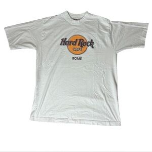 Hard Rock Cafe Rome T Shirt Large White Y2K Graphic Logo Tee